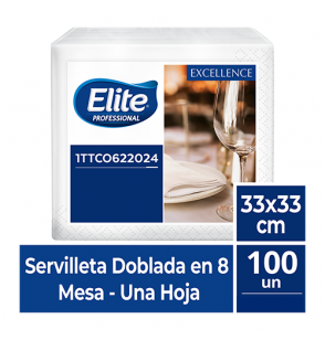 Servilleta Elite Lujo 33x33 Doblada en 8 x 100 unidades