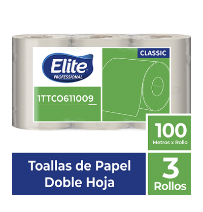 Toalla de papel ELITE Rollo DH Natural x 3 100 mts 1TTCO611009