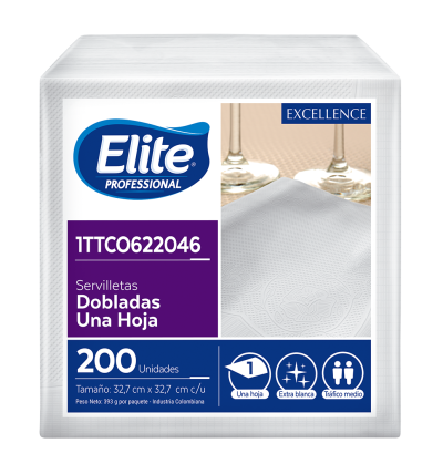 Servilleta de Lujo Elite Doblada Una Hoja 33x33 cm x200 und