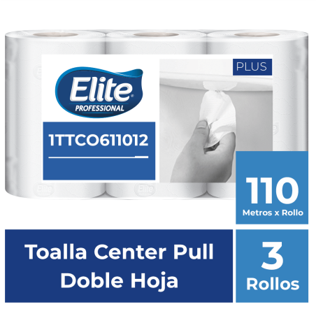 Toalla de manos Elite Center Flow Doble Hoja - 110 metros x 3 rollos