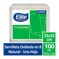 Servilleta Elite Natural Hoja Sencilla Doblada en 8 - 33 x 33 cm